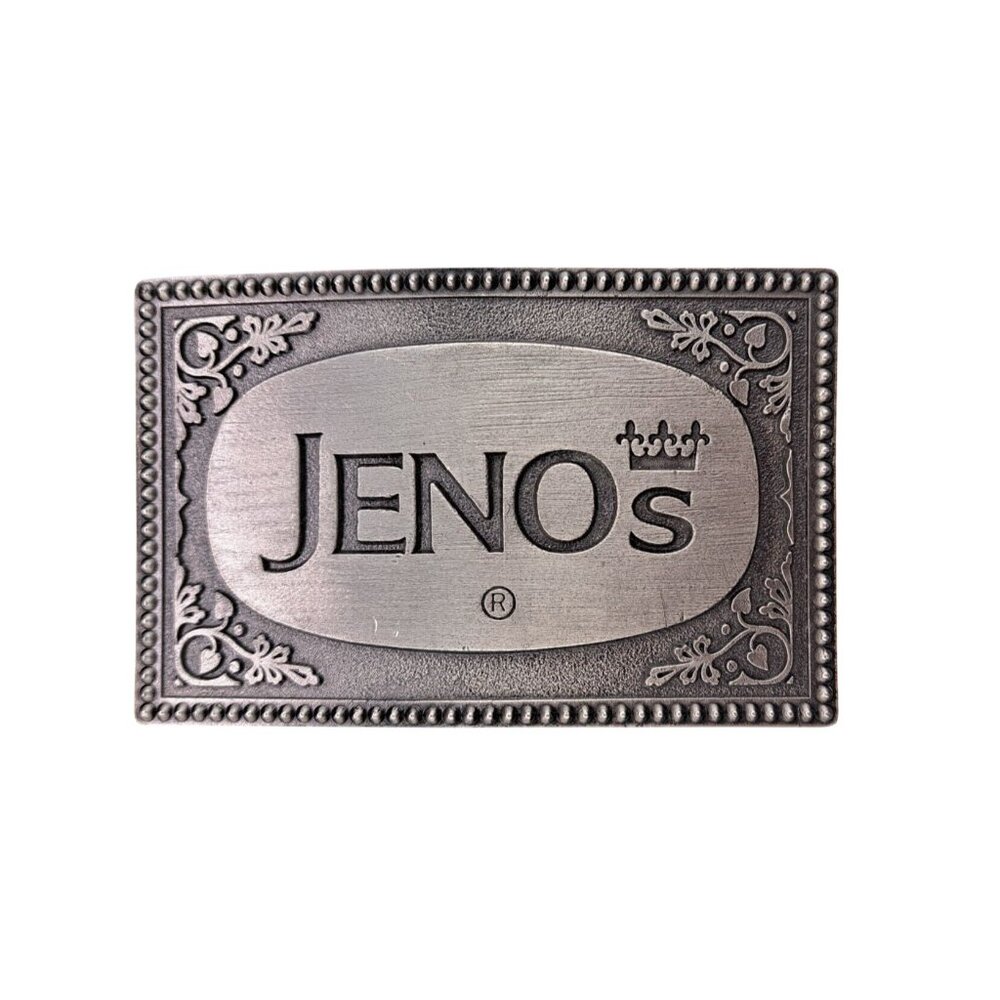 Vintage Jeno's Pizza Metal Belt Buckle Snack Food Lewis Chicago USA Promo Logo